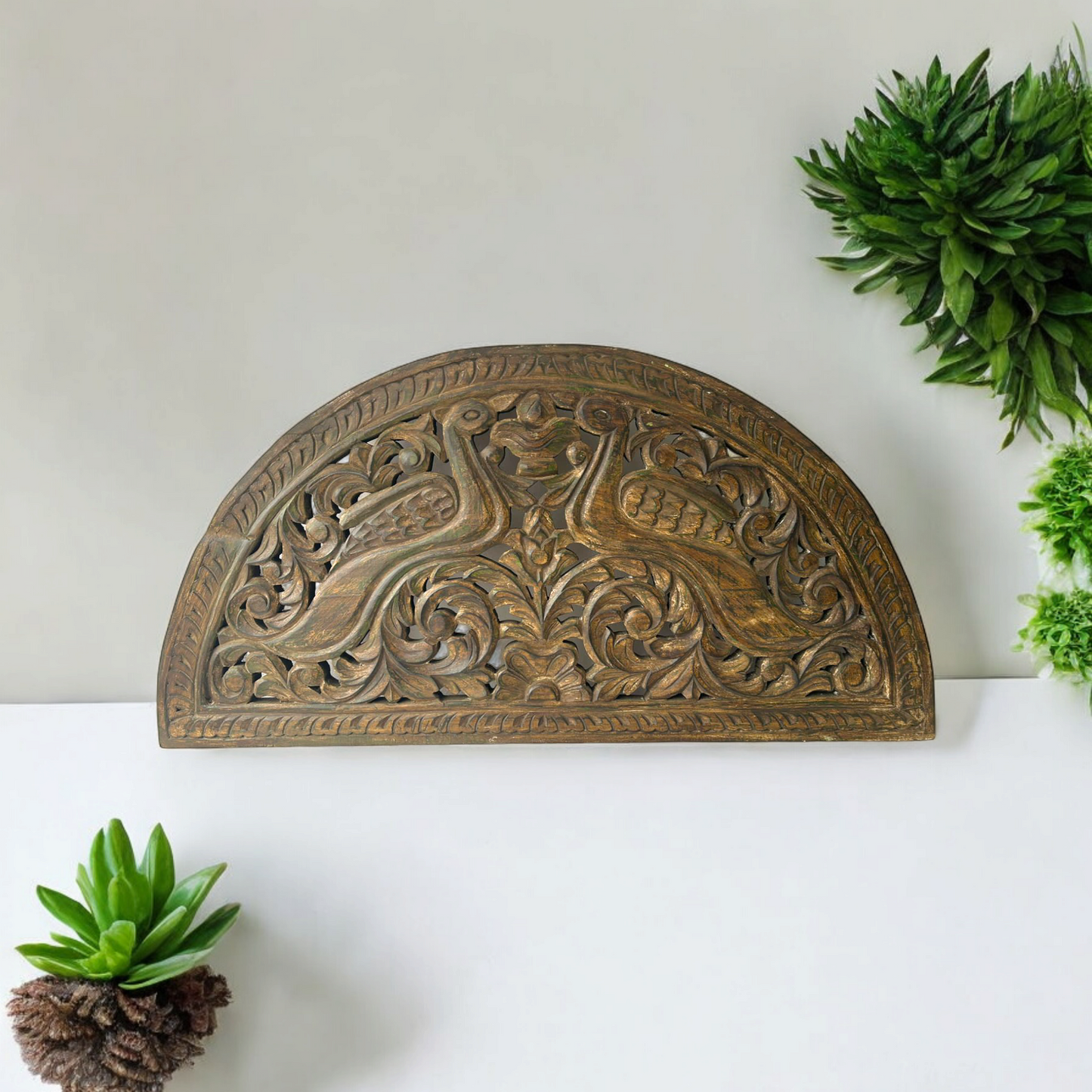 Peacock Carved Wooden Wall Panel