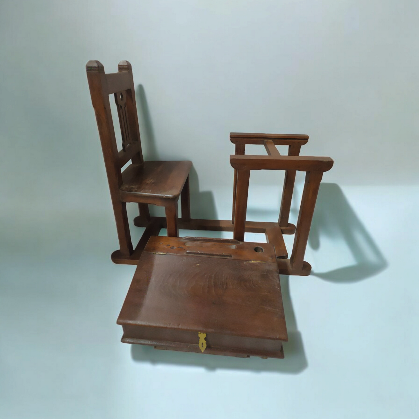 Antique Wooden Study Table Chair With Desk Drawer