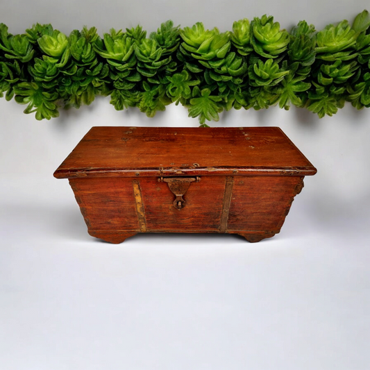 Old Wooden Trunk Box On Wheel