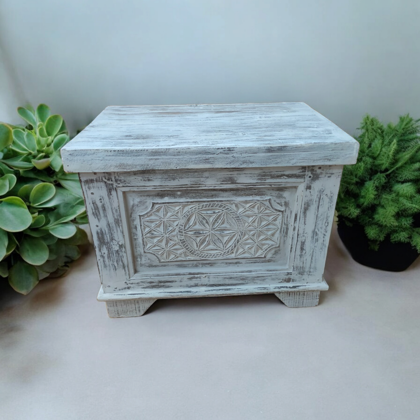 Old Wooden White Wash Trunk Box