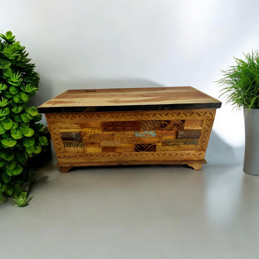 Reclaimed Wood Carved Trunk Box