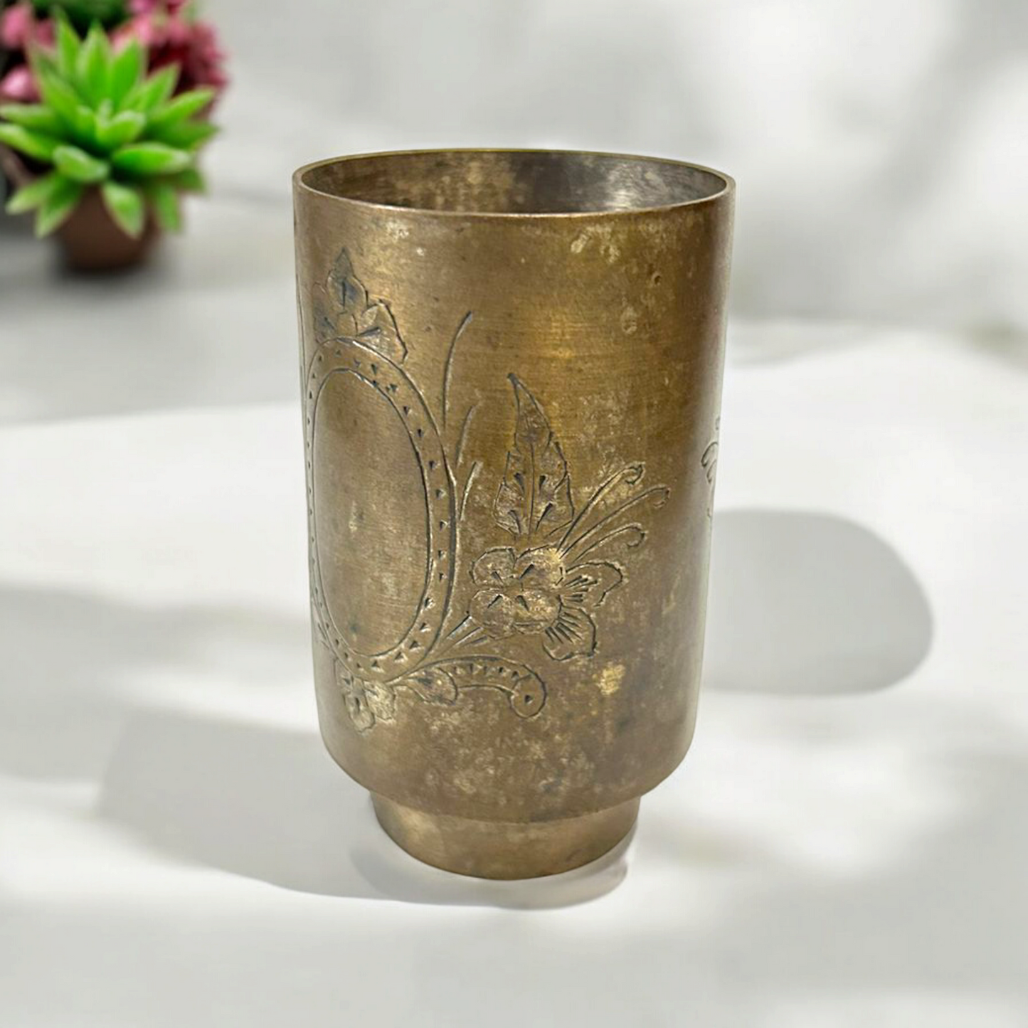 Antique Brass Floral Carved Water Glass