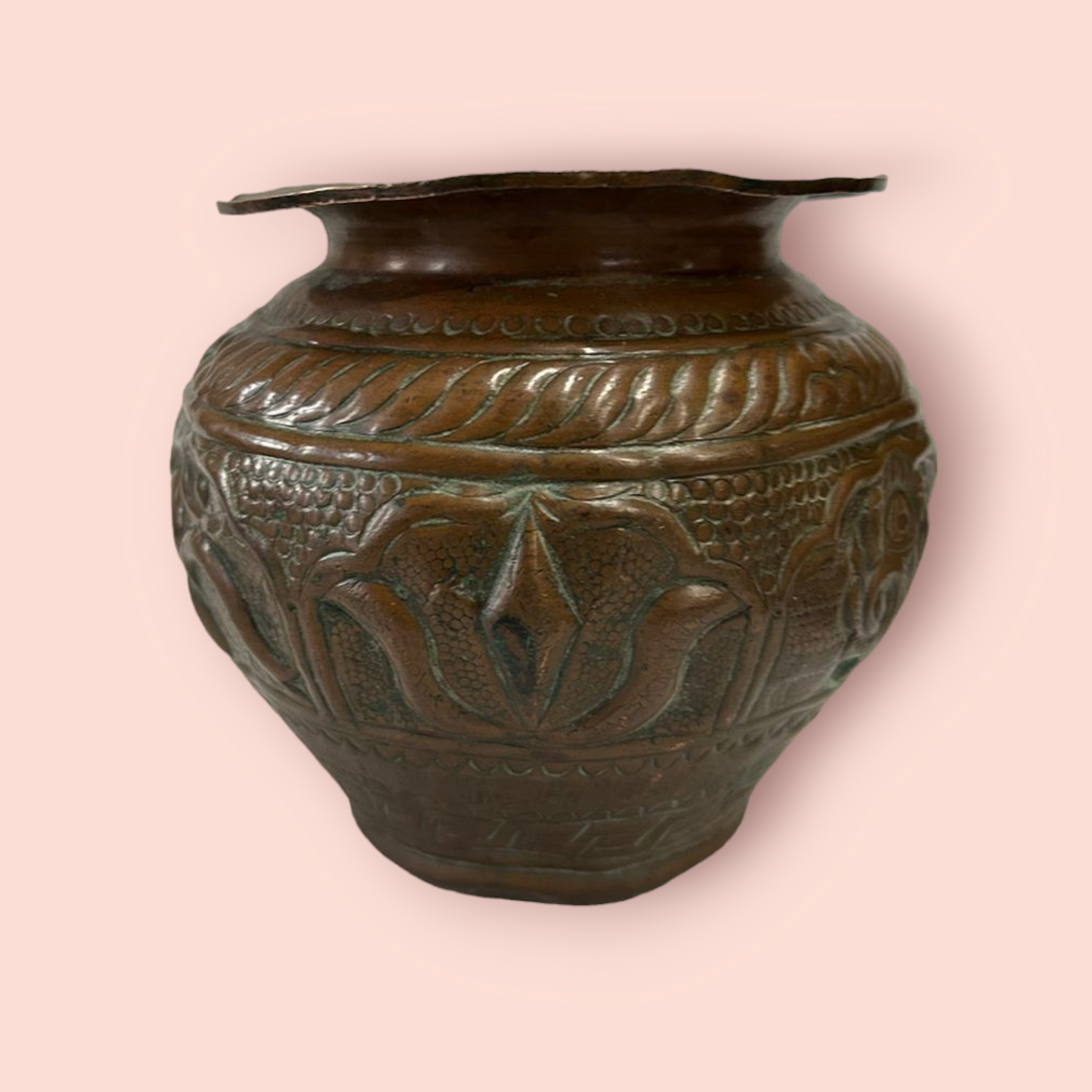 Hand Made Embossed Copper Pot  Hindu God Embossed