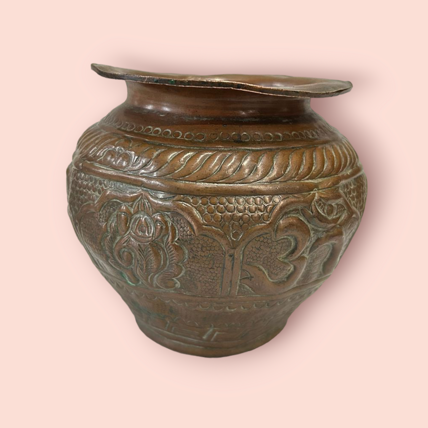 Hand Made Embossed Copper Pot  Hindu God Embossed