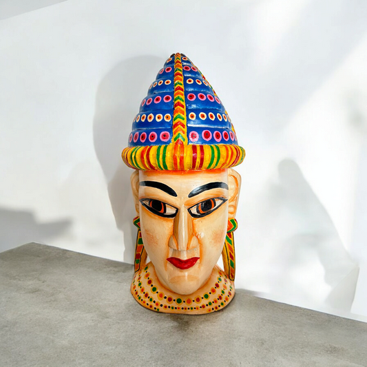 Wooden Hand Carved Painted Statue Head