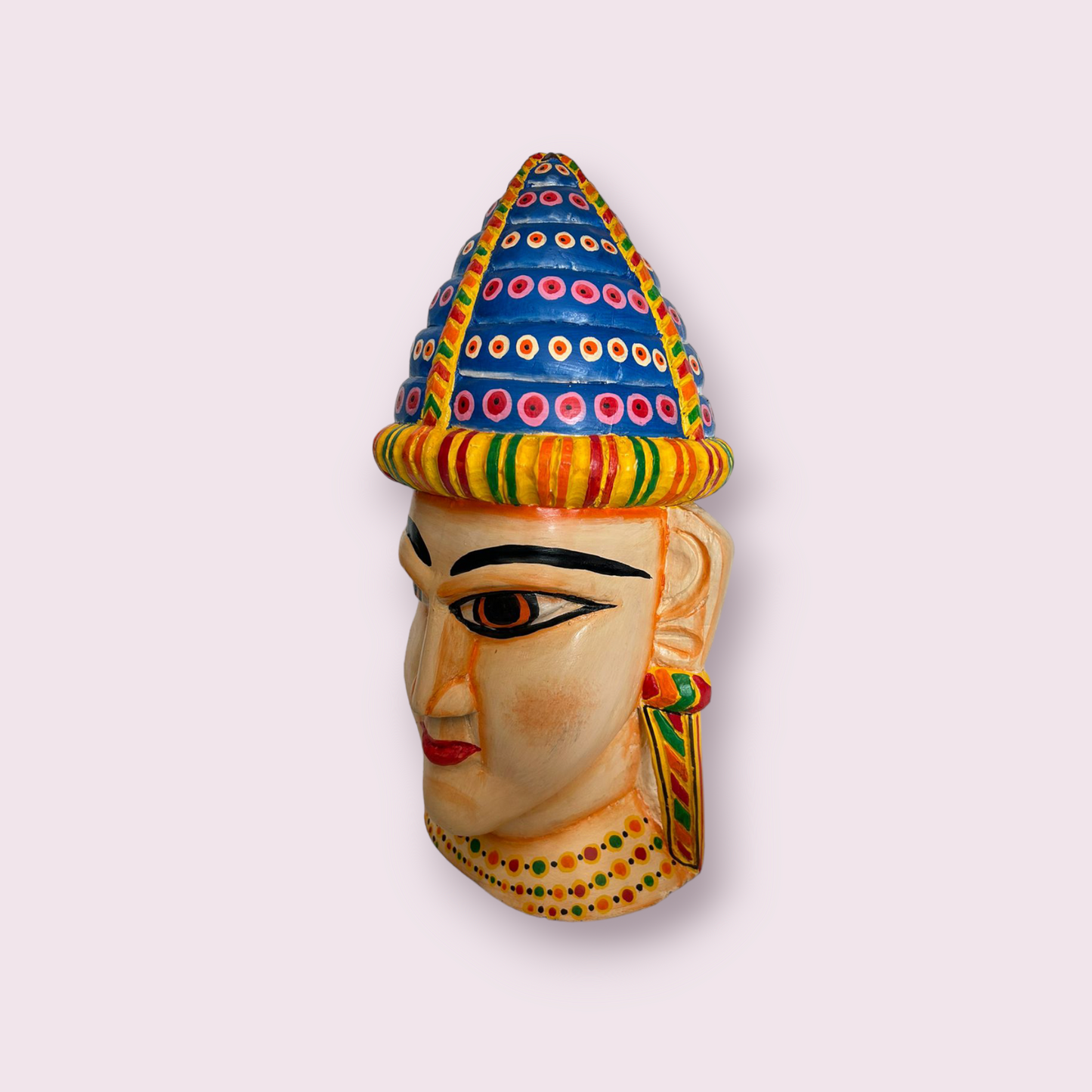 Wooden Hand Carved Painted Statue Head