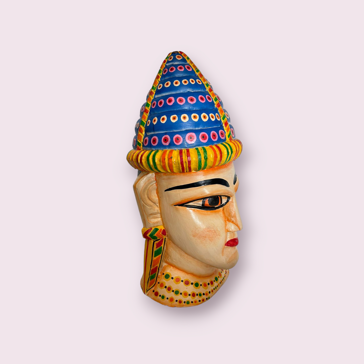 Wooden Hand Carved Painted Statue Head