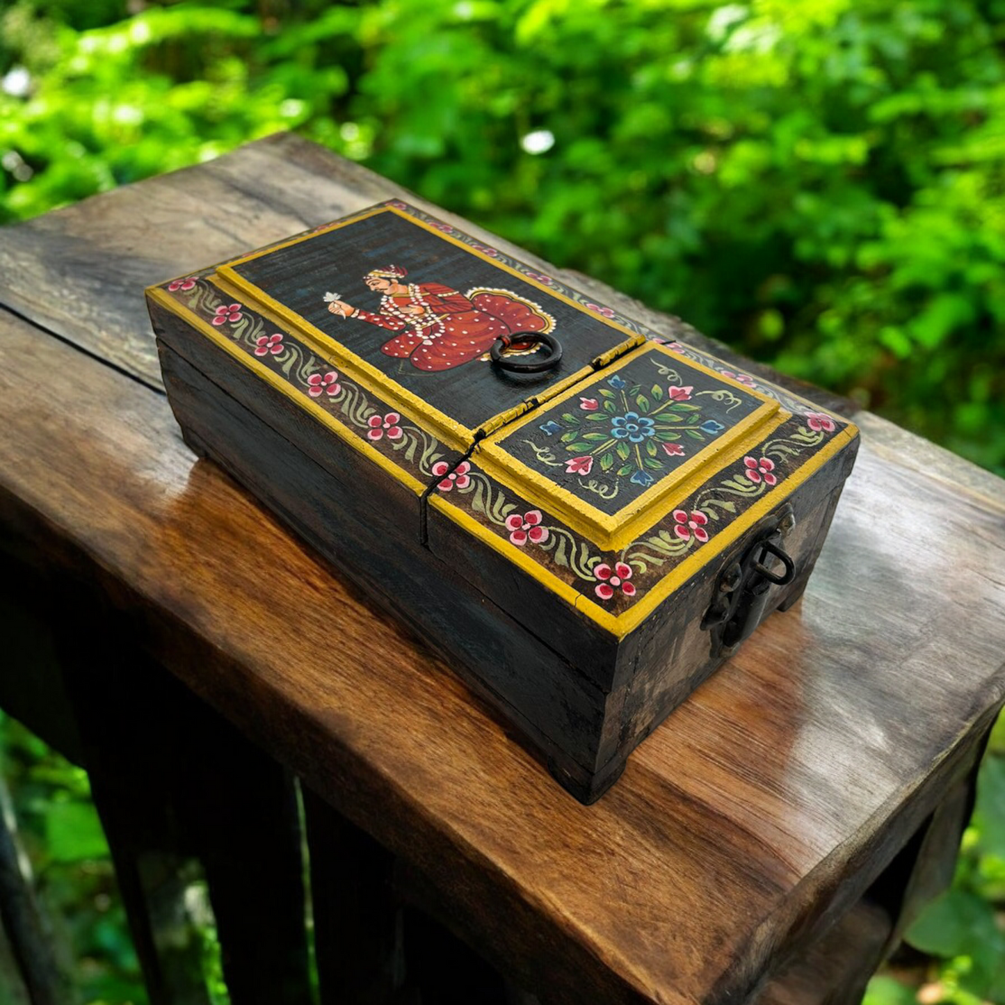 Hand Painted Wooden Saving Box/Makeup Box/Jewellery Box