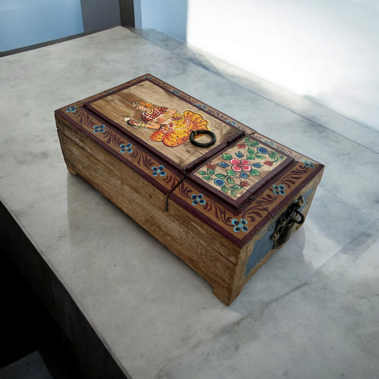 Hand Painted Wooden Saving Box/Makeup Box/Jewellery Box