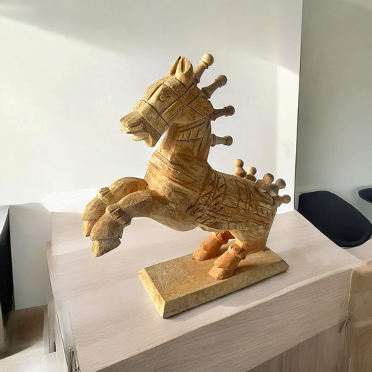 Wooden Hand Carved Horse On Stand