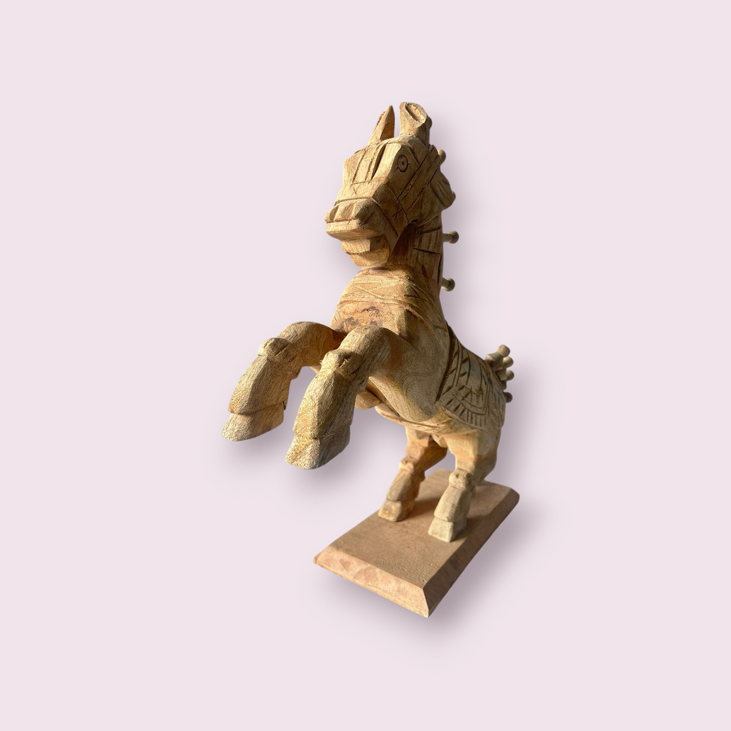 Wooden Hand Carved Horse On Stand