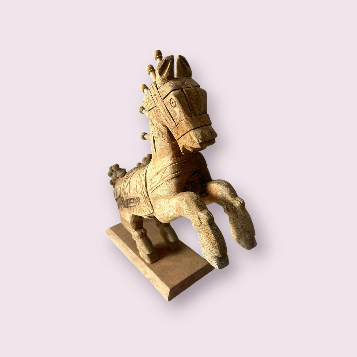 Wooden Hand Carved Horse On Stand