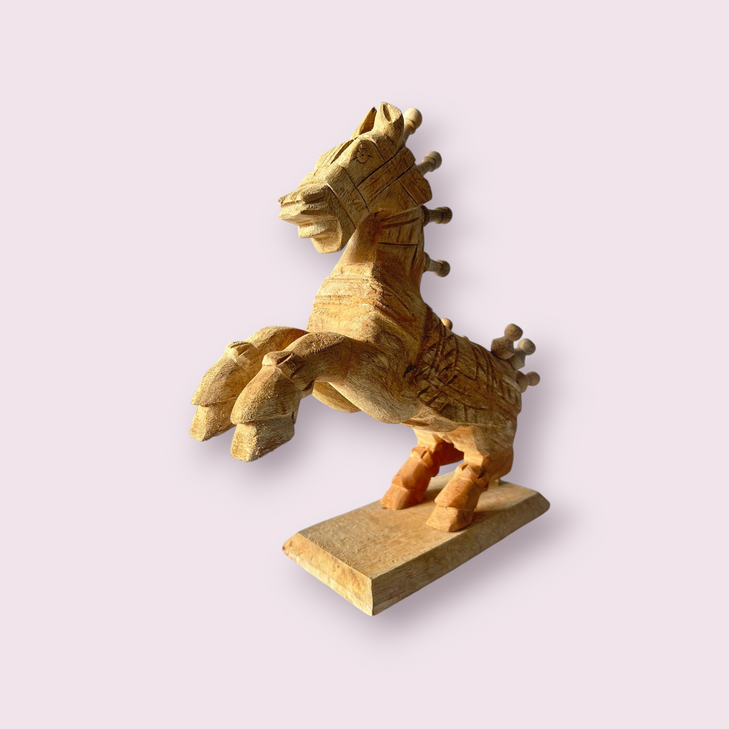 Wooden Hand Carved Horse On Stand