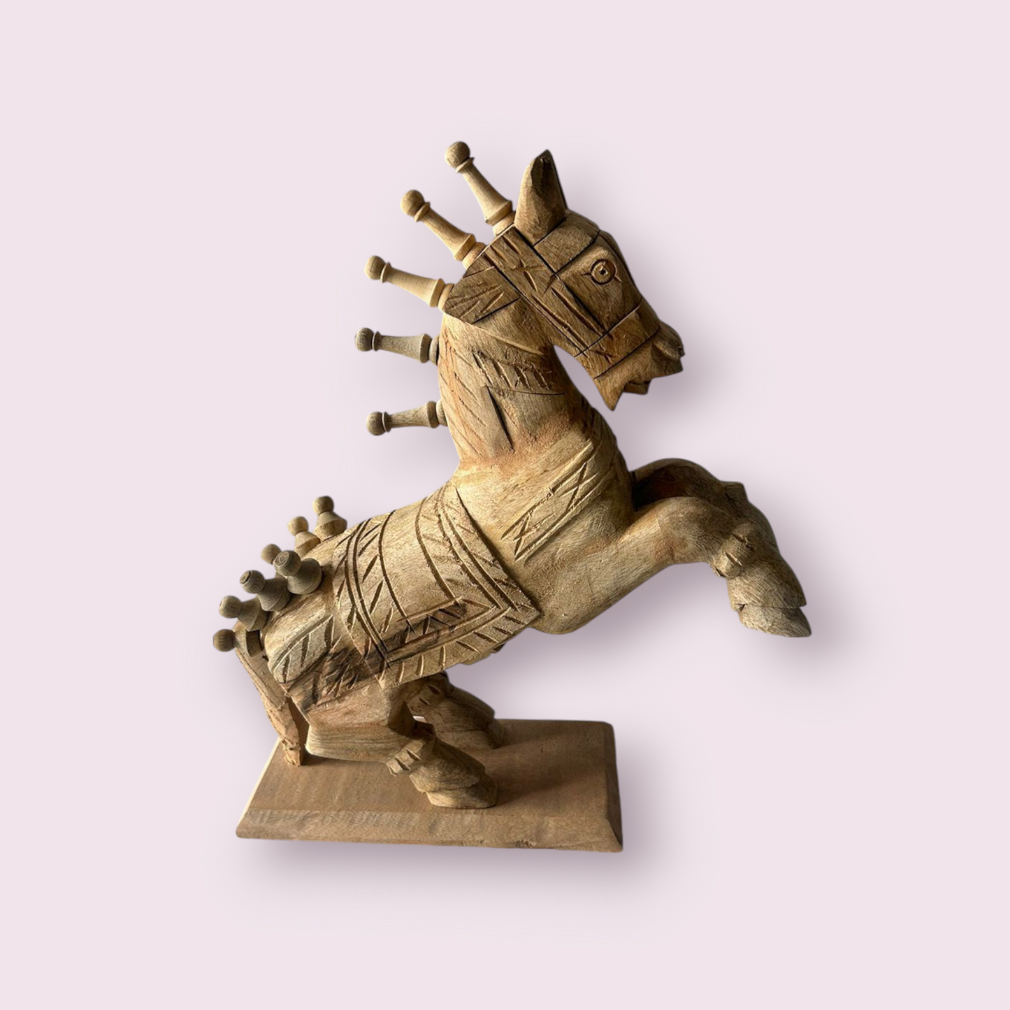 Wooden Hand Carved Horse On Stand