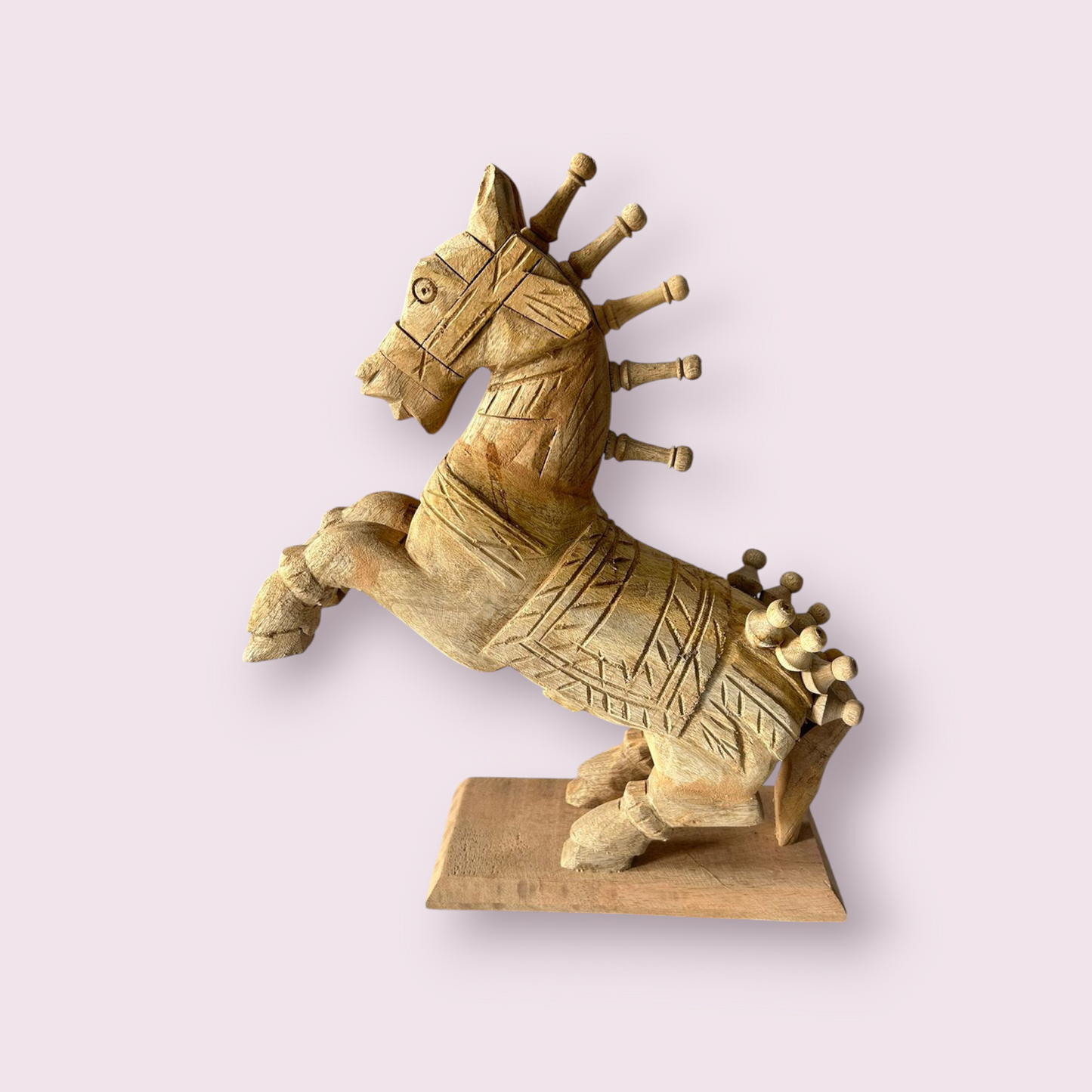 Wooden Hand Carved Horse On Stand