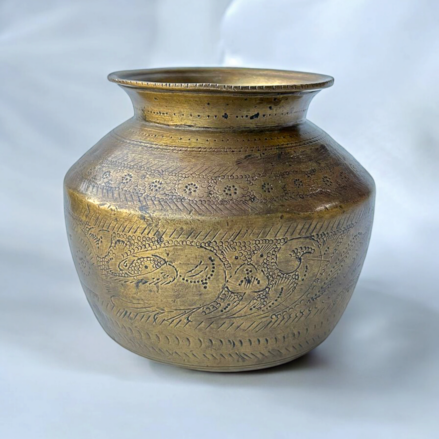 Old Brass Peacock Carved Water Pot