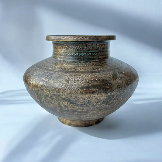 Antique Brass Peacock Carved Plater Pot