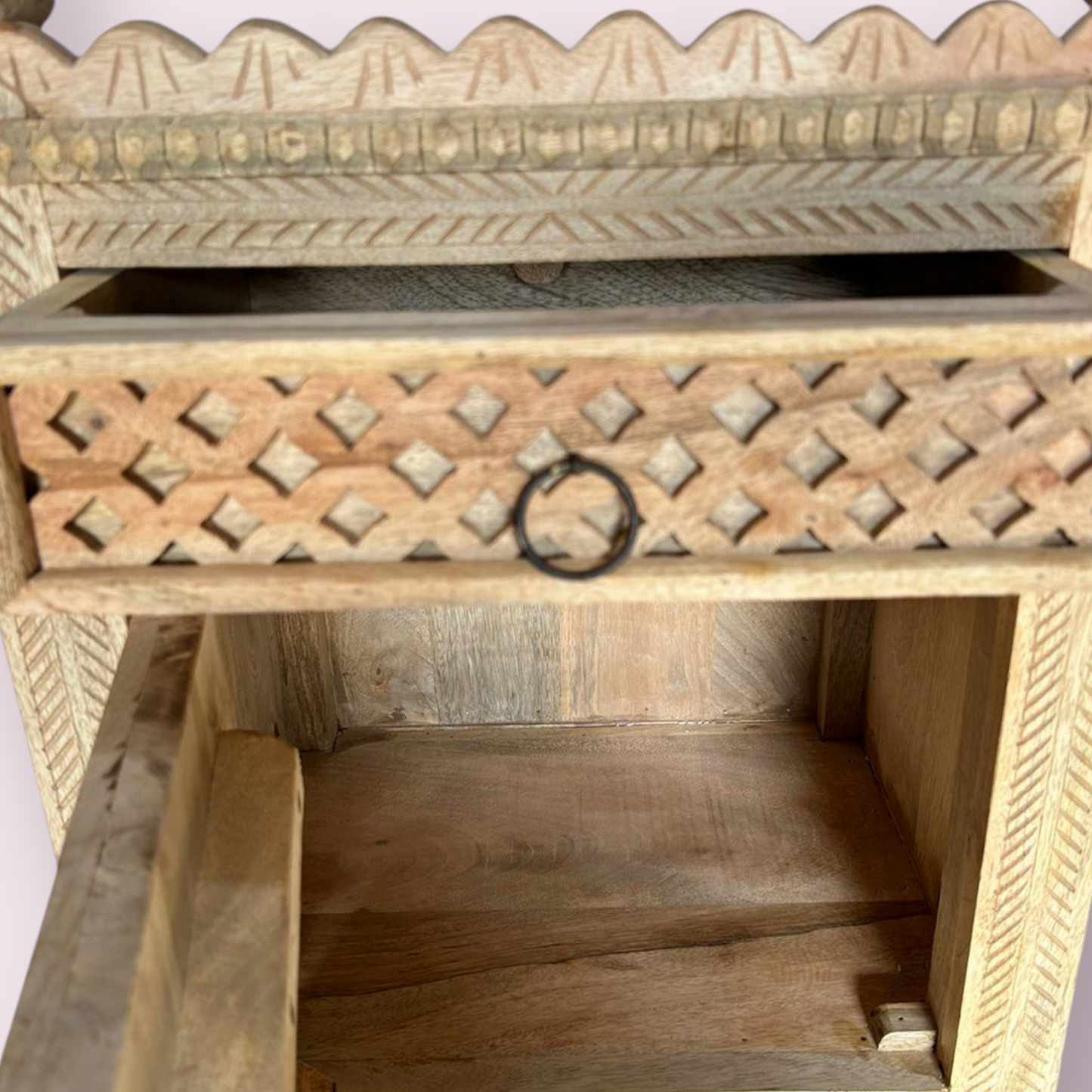 Hand Carved Wooden Bedside Table Damachiya