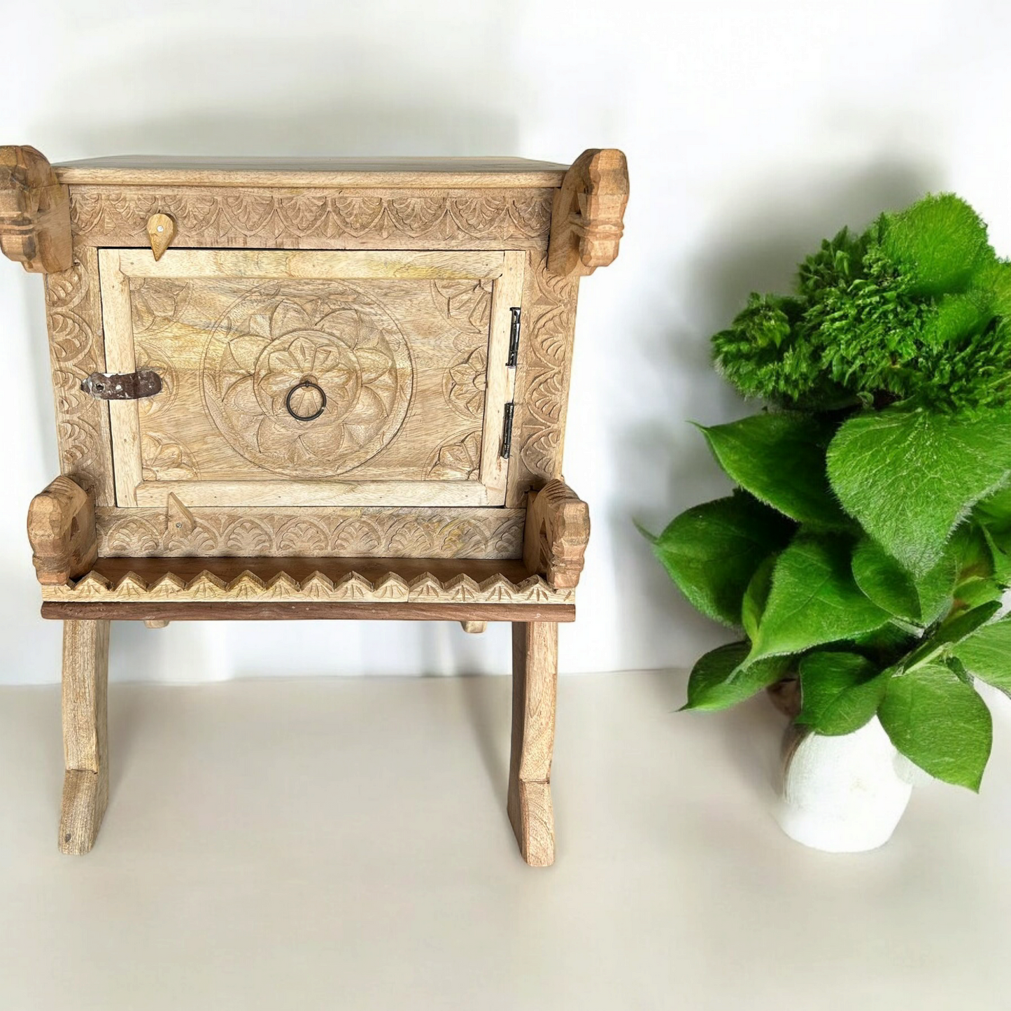 Hand Carved Wooden Bedside Table Damachiya