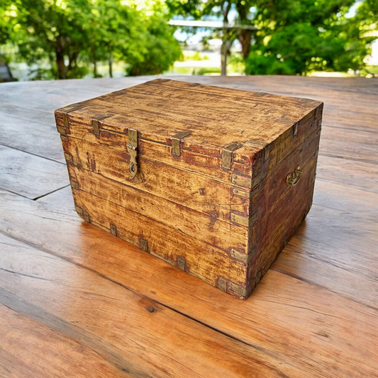 Antique Wooden Brass Work Merchant Box