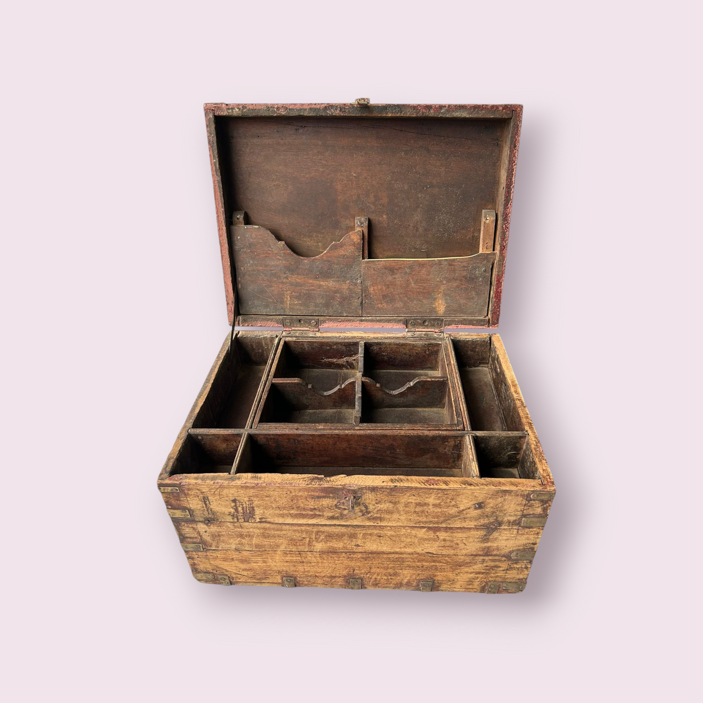 Antique Wooden Brass Work Merchant Box