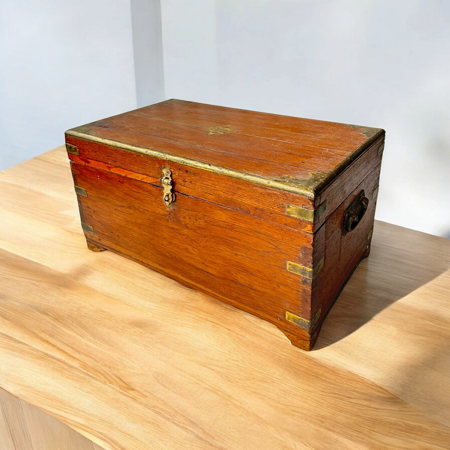 Antique Wooden Brass Work Merchant Box