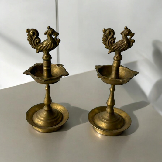 Antique Brass South Indian Lamp (set of 2)