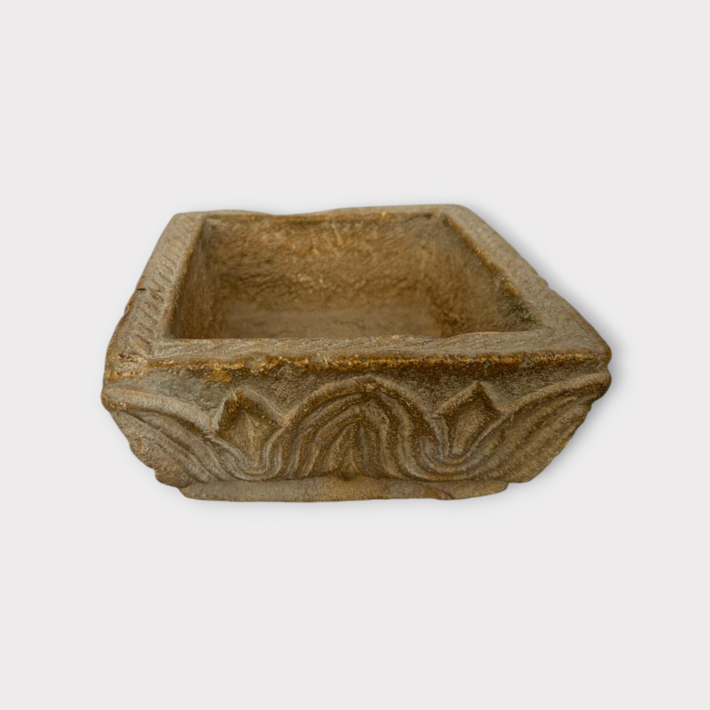 Antique Flower Carved Stone Planter Pot