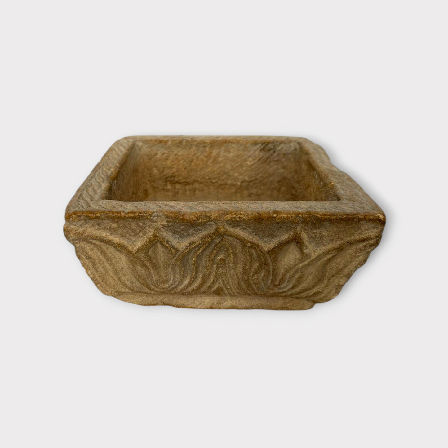 Antique Flower Carved Stone Planter Pot