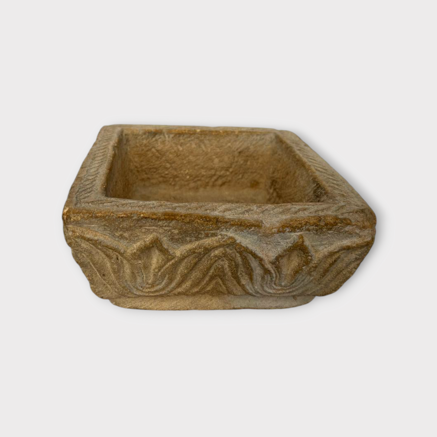 Antique Flower Carved Stone Planter Pot