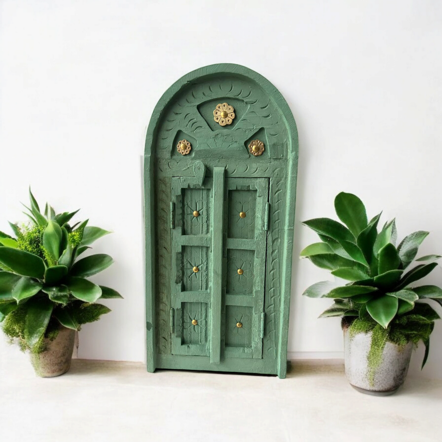 Wooden Hand Carved Window With Brass Work