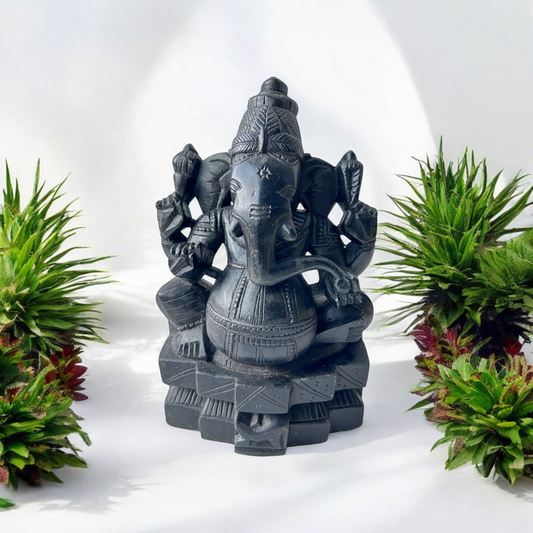 Old Black Stone Ganesha Statue