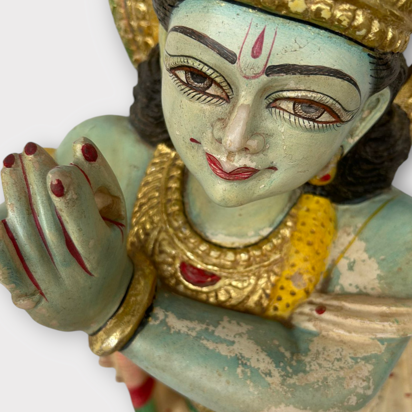 Old Hindu God Krishna Marble Stone Statue Hand Painted