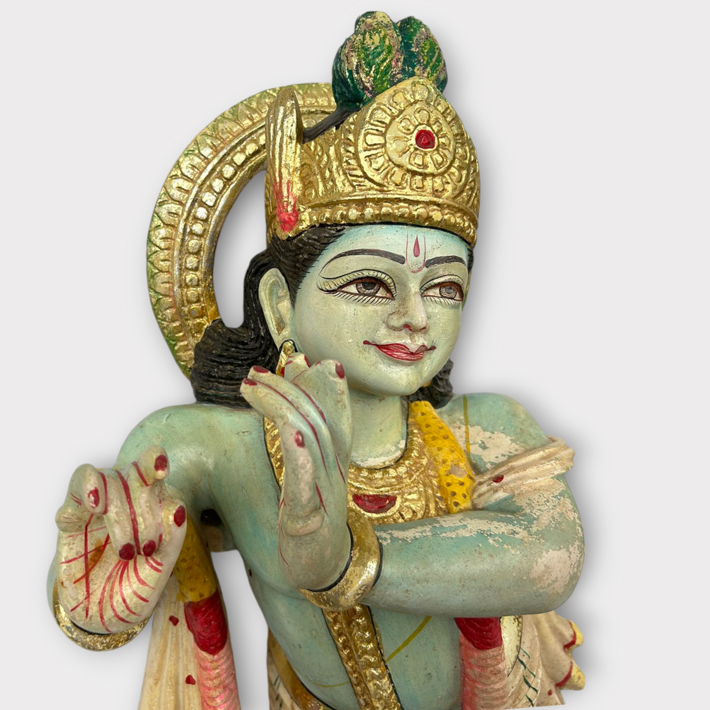 Old Hindu God Krishna Marble Stone Statue Hand Painted