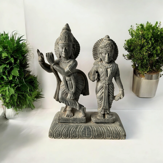 Black Marble  Stone God Krishna, Goddess Radha  Statue