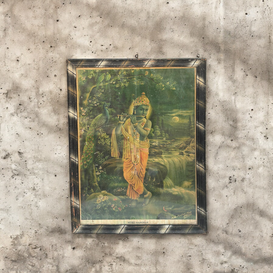 Vintage Hindu God Krishna Print Framed