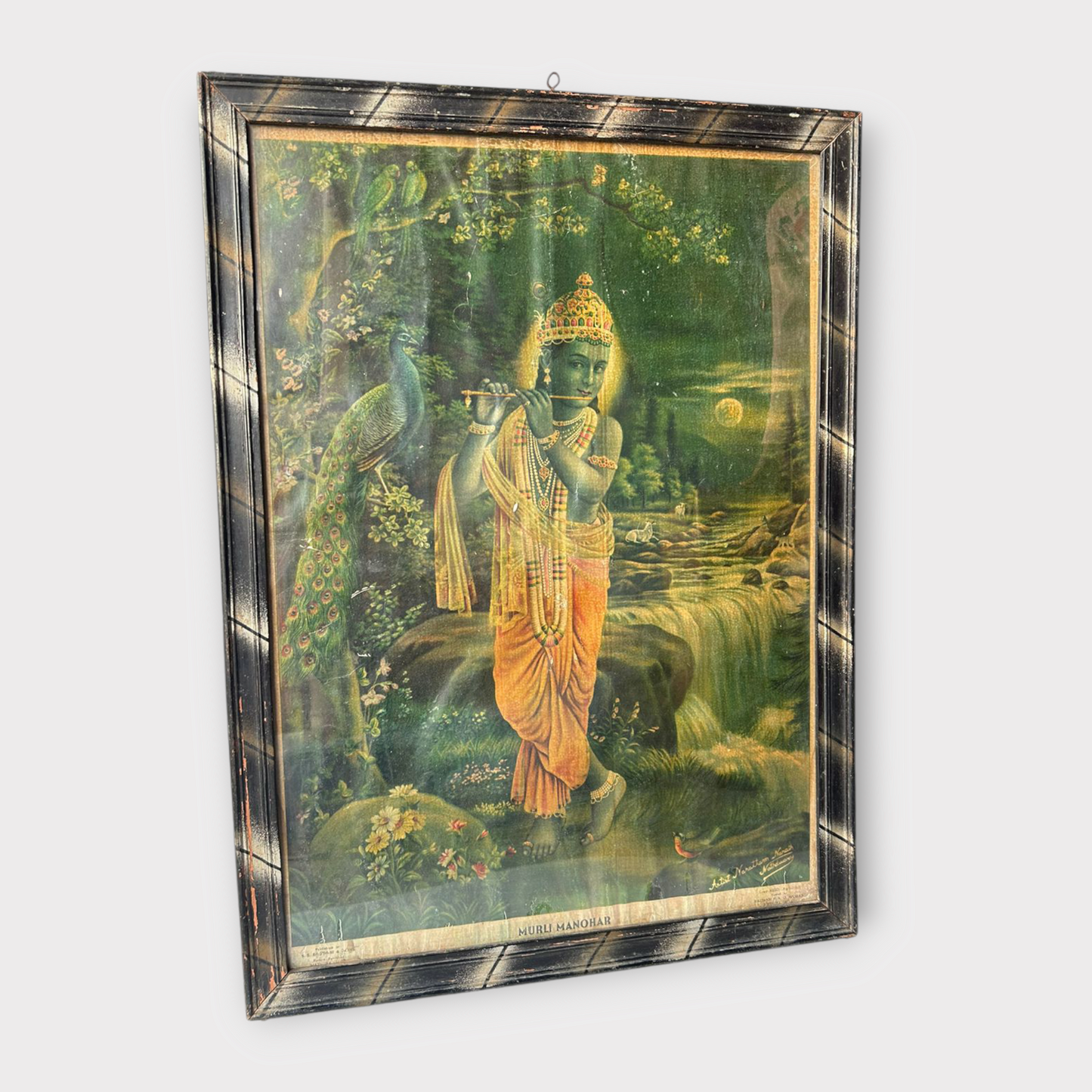 Vintage Hindu God Krishna Print Framed