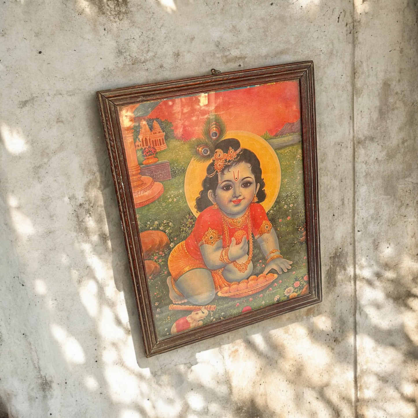 Vintage Hindu God Krishna Print Framed