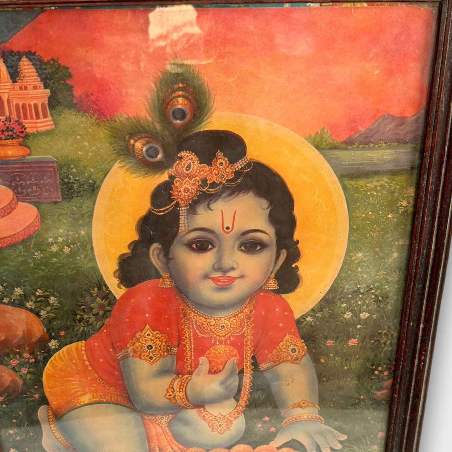 Vintage Hindu God Krishna Print Framed