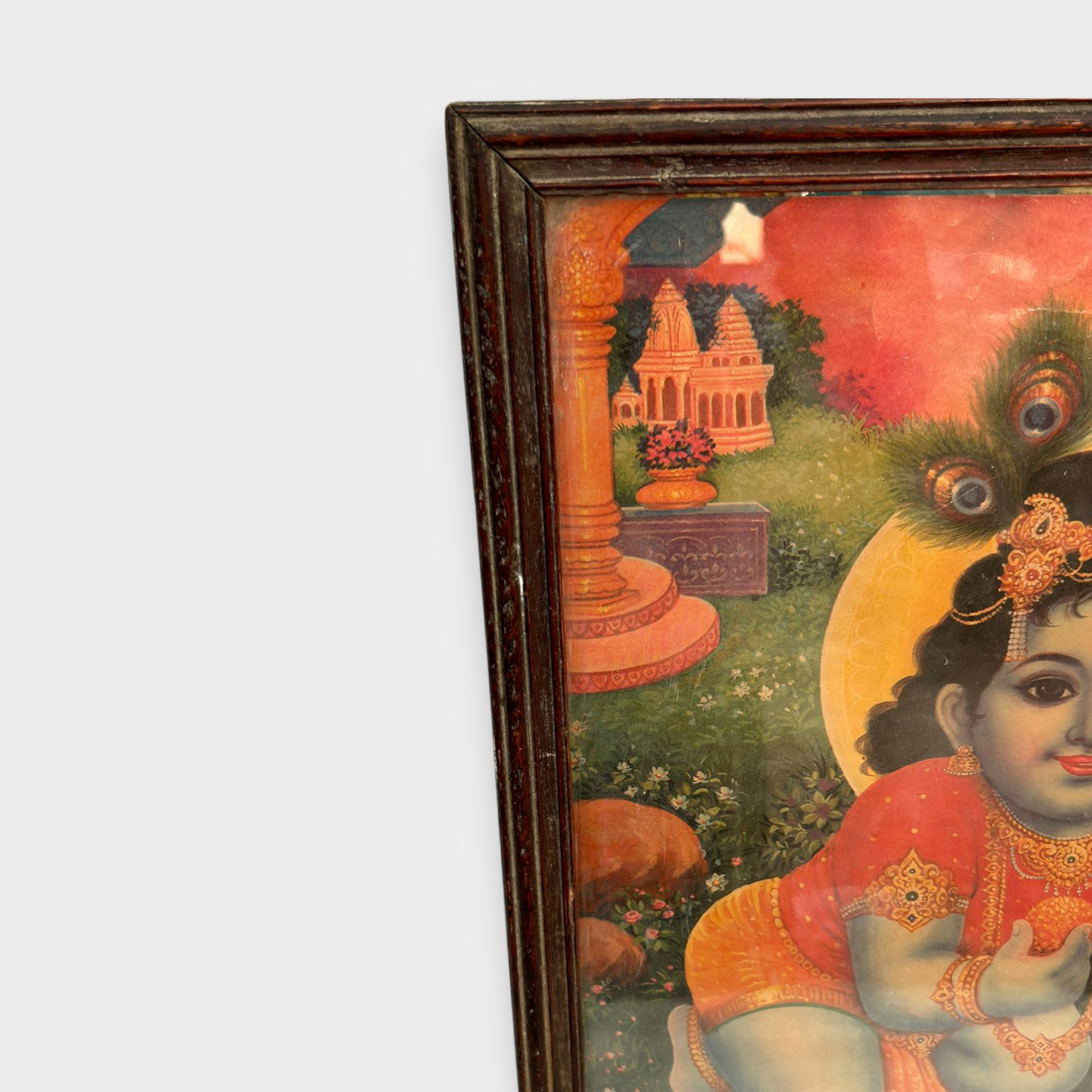 Vintage Hindu God Krishna Print Framed