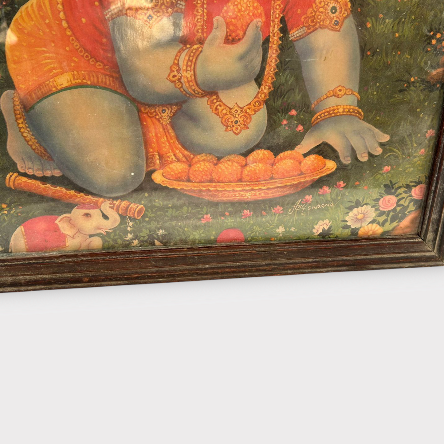 Vintage Hindu God Krishna Print Framed