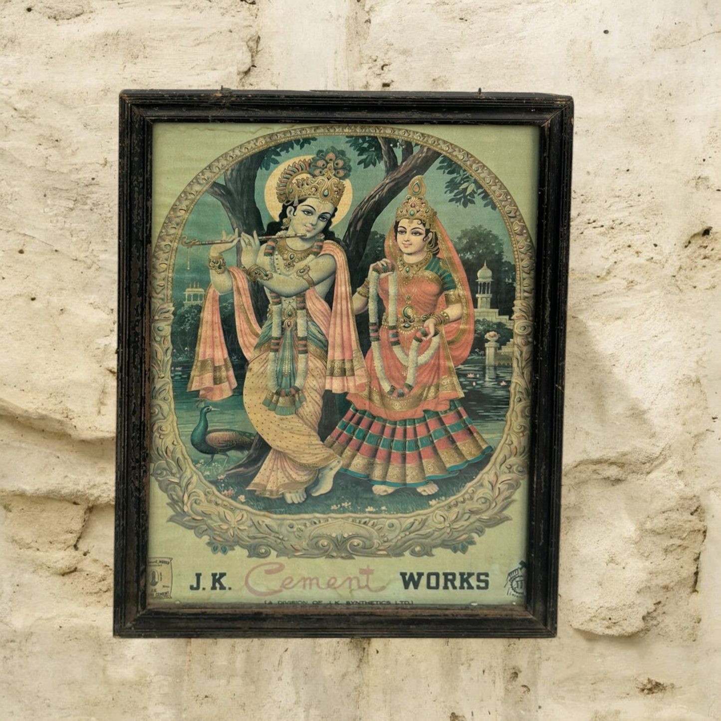 Vintage Hindu God Krishna, Goddess Radha Print Framed