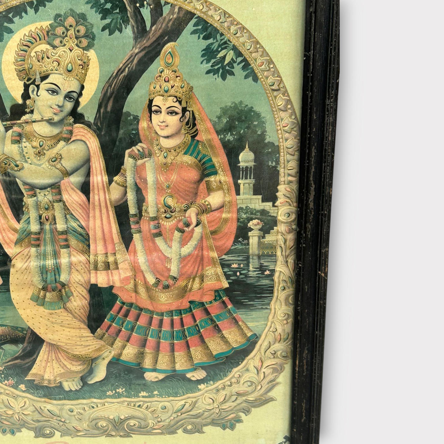 Vintage Hindu God Krishna, Goddess Radha Print Framed