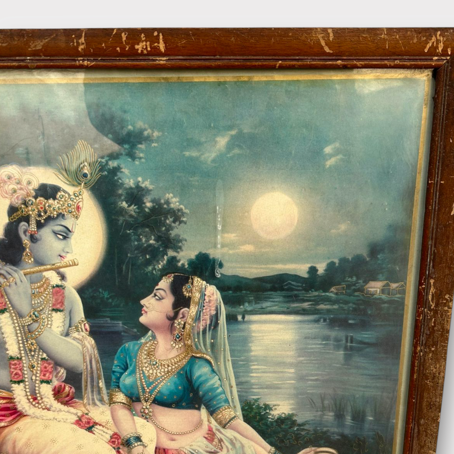 Vintage Hindu God Krishna Print Framed