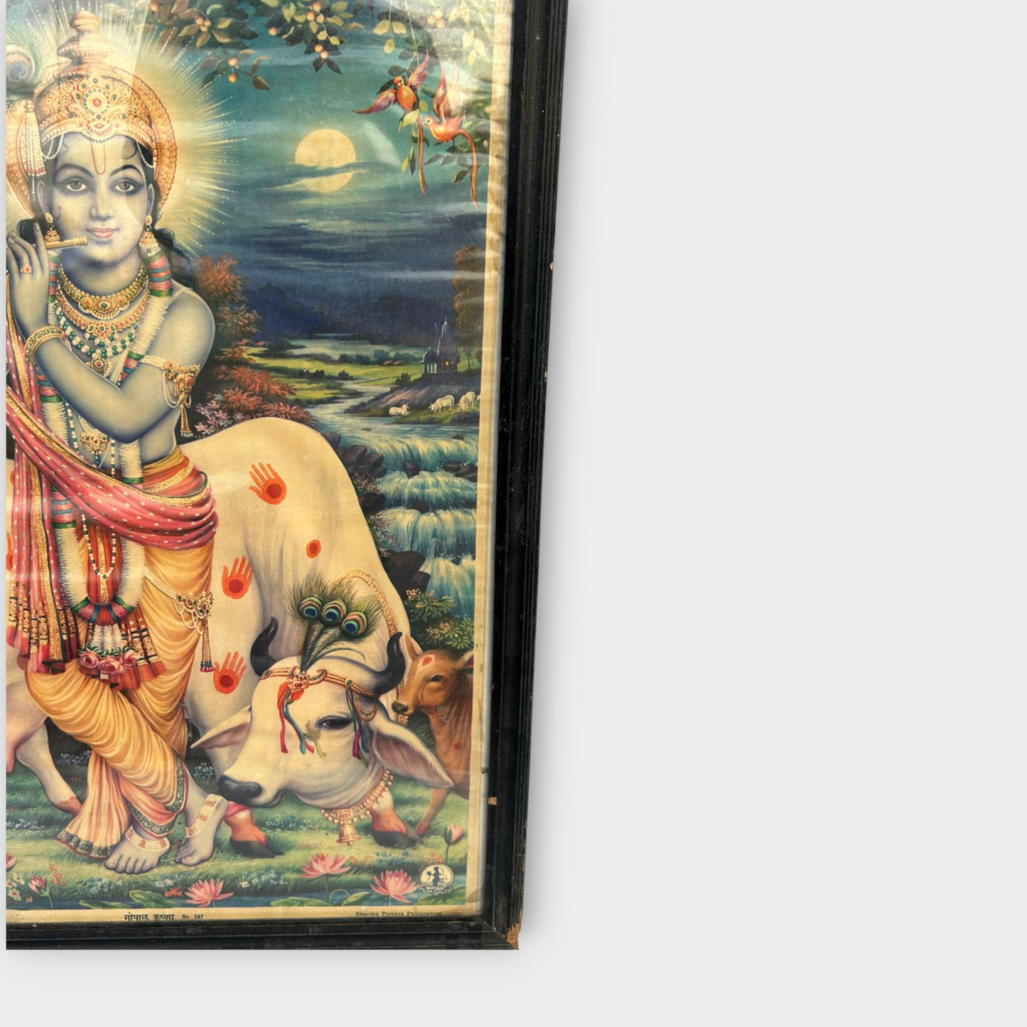 Vintage Hindu God Krishna Print Framed