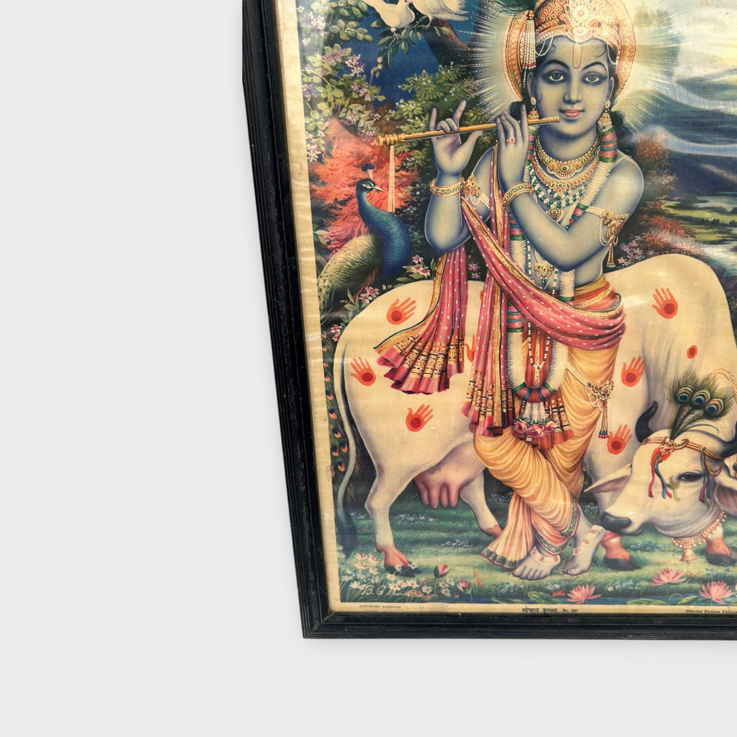 Vintage Hindu God Krishna Print Framed