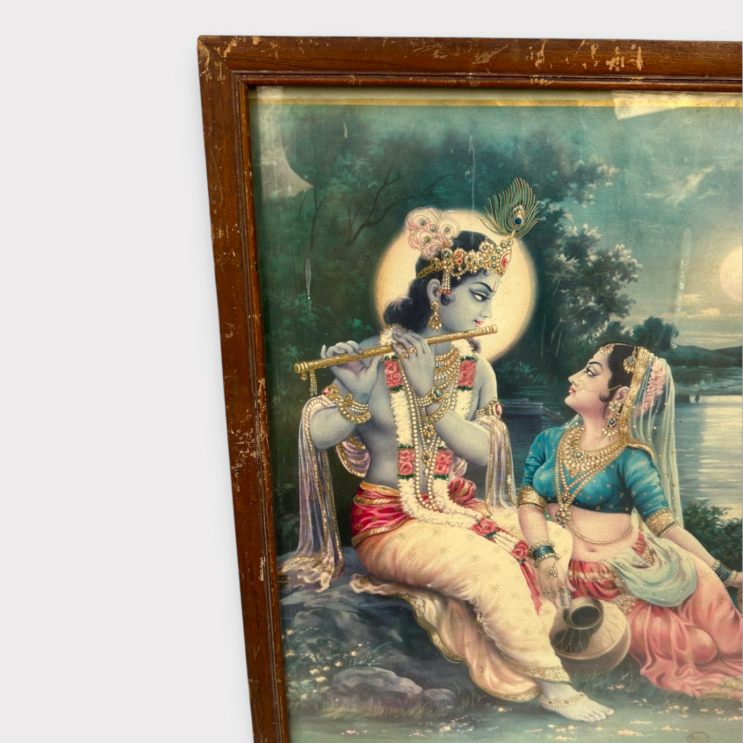 Vintage Hindu God Krishna Print Framed