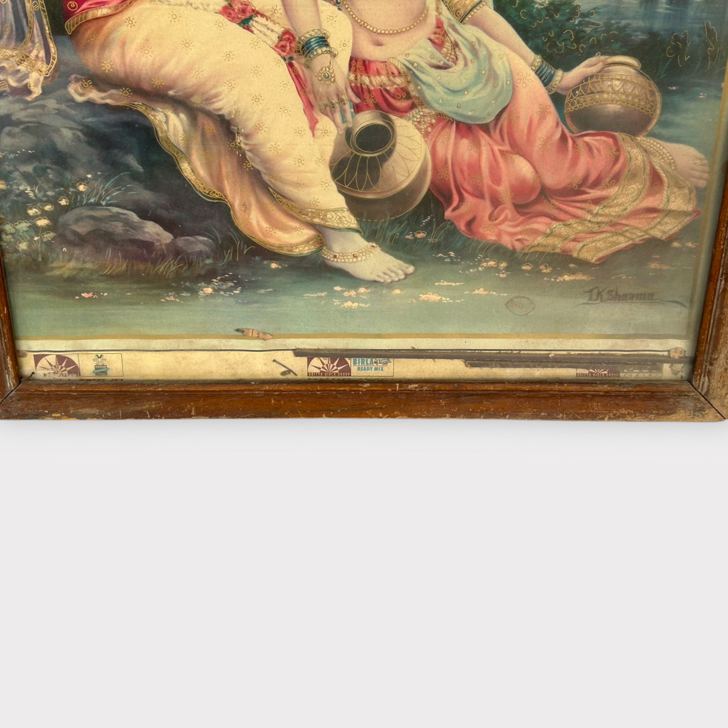 Vintage Hindu God Krishna Print Framed