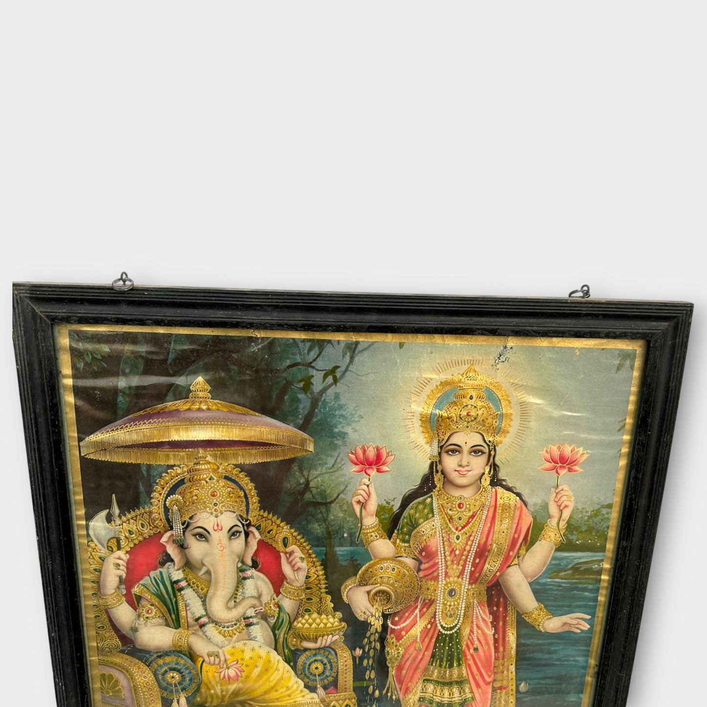 Vintage Hindu God Ganesh, Goddess Laxmi Print Framed