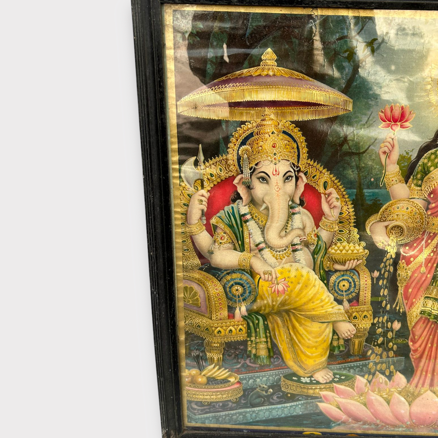 Vintage Hindu God Ganesh, Goddess Laxmi Print Framed